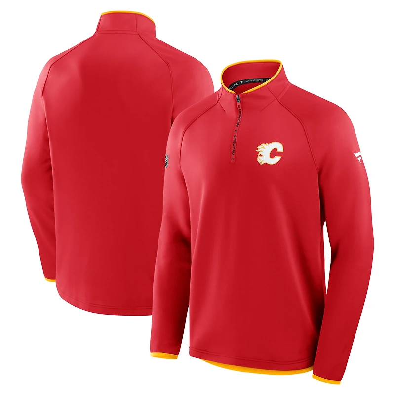 Men's Fanatics Red Calgary Flames Authentic Pro Rink Raglan Quarter-Zip Pullover
