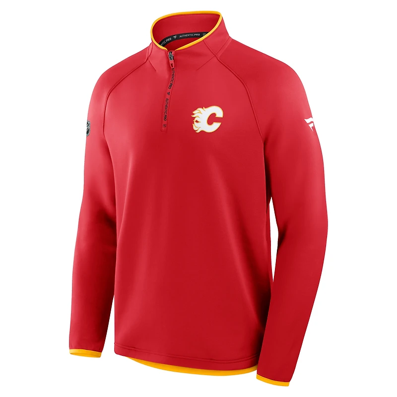 Pull raglan à quart de zip authentique Pro Rink des Flames Calgary pour homme Fanatics Red