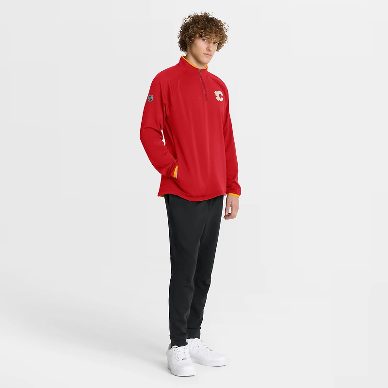 Men's Fanatics Red Calgary Flames Authentic Pro Rink Raglan Quarter-Zip Pullover
