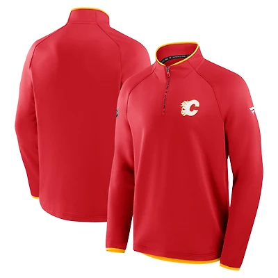 Men's Fanatics Red Calgary Flames Authentic Pro Rink Raglan Quarter-Zip Pullover