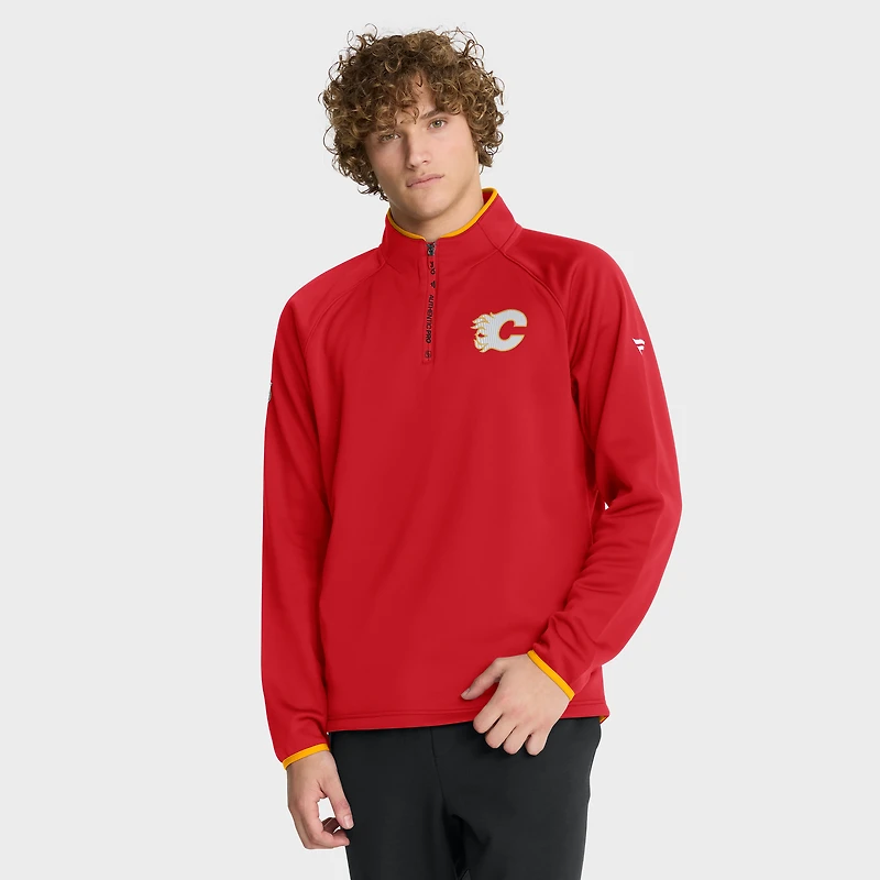 Pull raglan à quart de zip authentique Pro Rink des Flames Calgary pour homme Fanatics Red