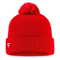 Men's Fanatics Red Calgary Flames Core Primary Logo Cuffed Knit Hat with Pom