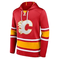 Men's Fanatics Red Calgary Flames Fundamental Lace-Up Pullover Hoodie