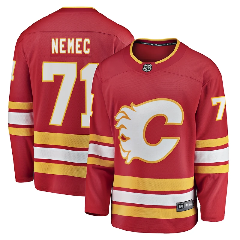 Maillot domicile rouge des Flames de Calgary pour homme, modèle Simon Nemec Fanatics.