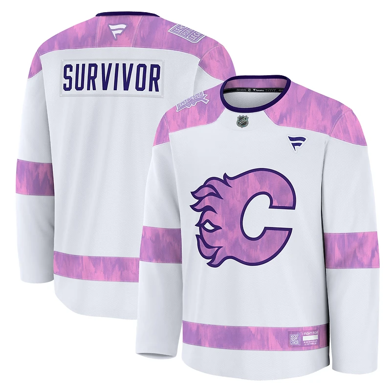 Men's Fanatics White Calgary Flames Hockey Fights Cancer Survivor Practice Jersey
