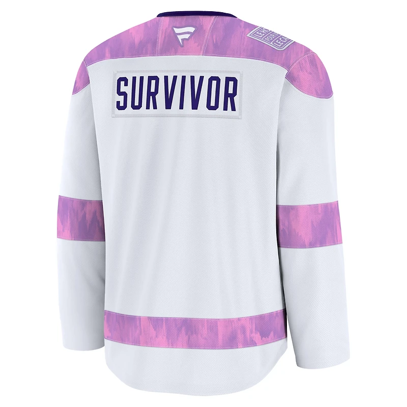 Men's Fanatics White Calgary Flames Hockey Fights Cancer Survivor Practice Jersey