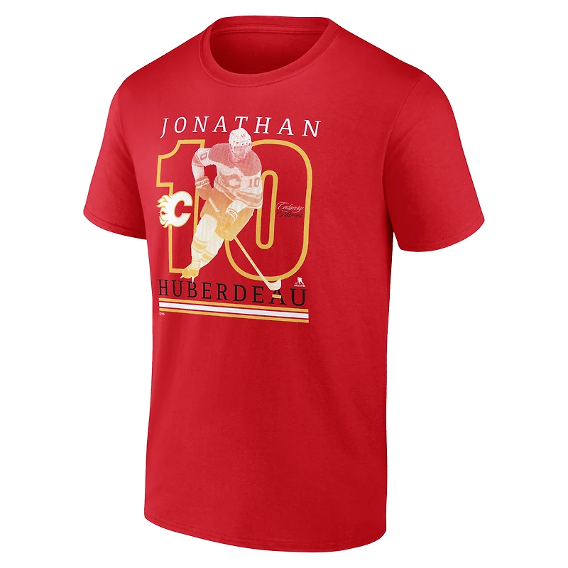 T-shirt rouge Jonathan Huberdeau pour homme des Flames de Calgary