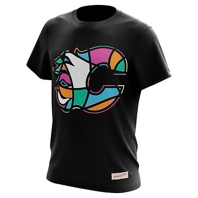 Men's Mitchell & Ness Black Calgary Flames Stained Glass T-Shirt