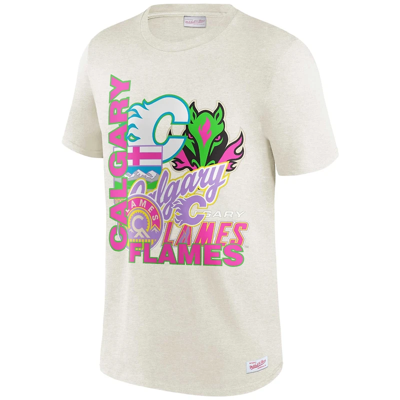 Men's Mitchell & Ness Oatmeal Calgary Flames Party Mix T-Shirt