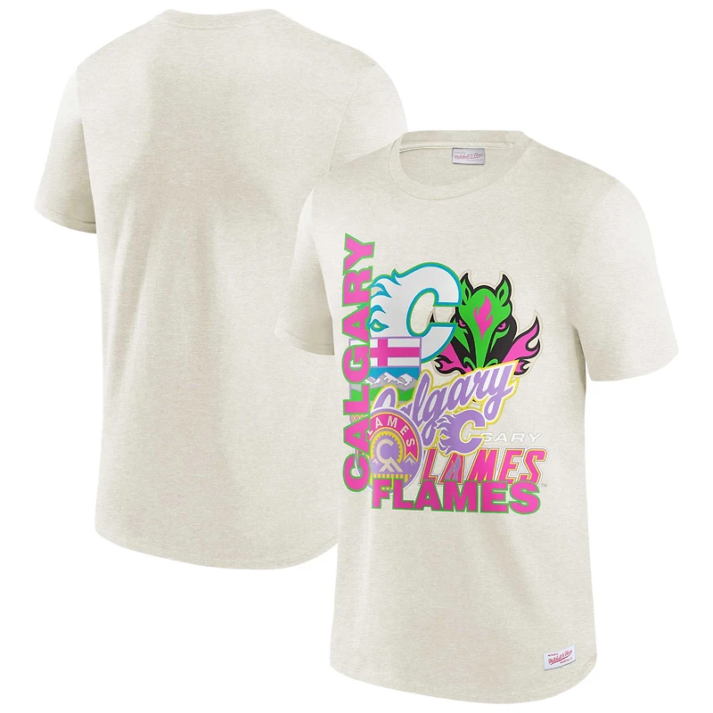 Men's Mitchell & Ness Oatmeal Calgary Flames Party Mix T-Shirt