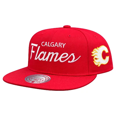Casquette snapback Mitchell & Ness rouge Calgary Flames pour homme