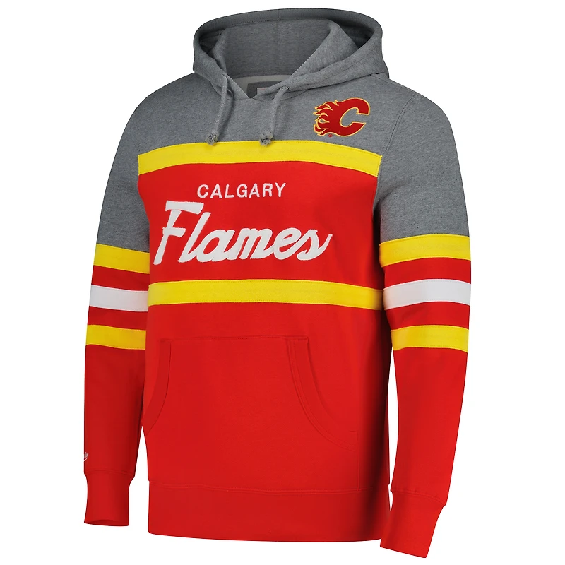 Men's Mitchell & Ness Red Calgary Flames Headcoach Pullover Hoodie