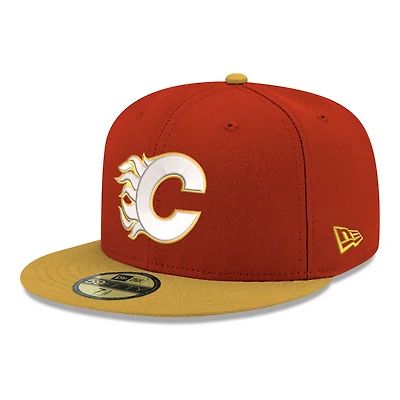 Casquette ajustée New Era 59FIFTY bicolore rouge Calgary Flames pour homme