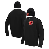 Men's Pro Standard Black Calgary Flames Pullover Sweater & Cuffed Knit Hat Box Gift Set