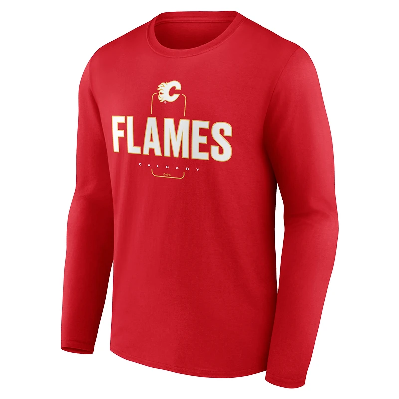 Men's Red Calgary Flames Custom Midfielder Long Sleeve T-Shirt
