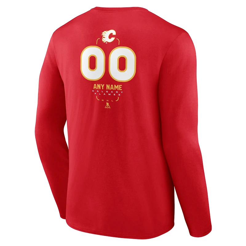 Men's Red Calgary Flames Custom Midfielder Long Sleeve T-Shirt