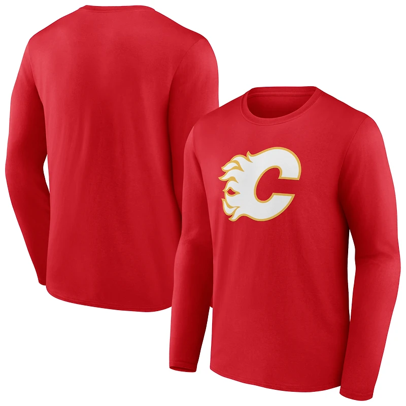 Men's  Red Calgary Flames Primary Logo Long Sleeve T-Shirt