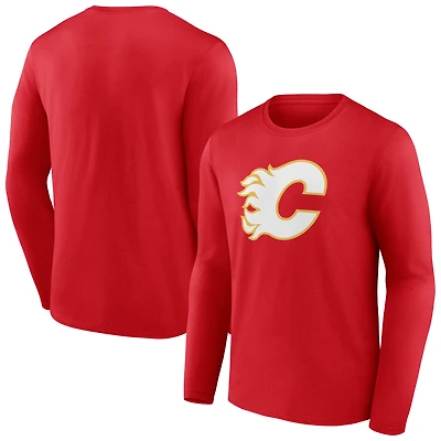 Men's Red Calgary Flames Primary Logo Long Sleeve T-Shirt