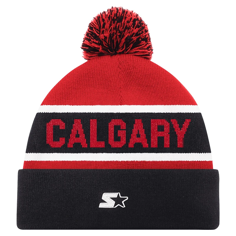 Bonnet en tricot à revers pour hommes Starter Red Calgary Flames avec pompon