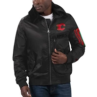 Veste Starter x Ty Mopkins noire Calgary Flames Black History Month en satin à fermeture éclair intégrale pour homme
