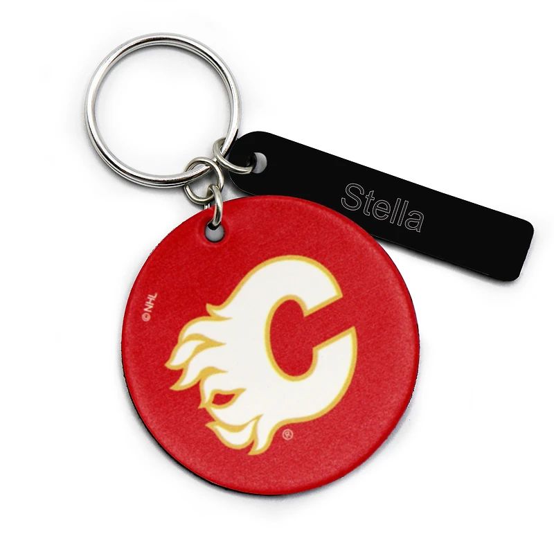 Red Calgary Flames Logo Personalized Leather Round Keychain