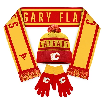 Pack combo écharpe, gants et tricot unisexe Fanatics Calgary Flames