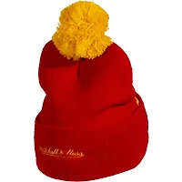 Unisexe Mitchell & Ness Red Calgary Flames Punchout - Bonnet en tricot à revers avec pompon