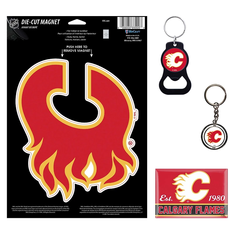 Lot de 4 porte-clés et aimants WinCraft Calgary Flames