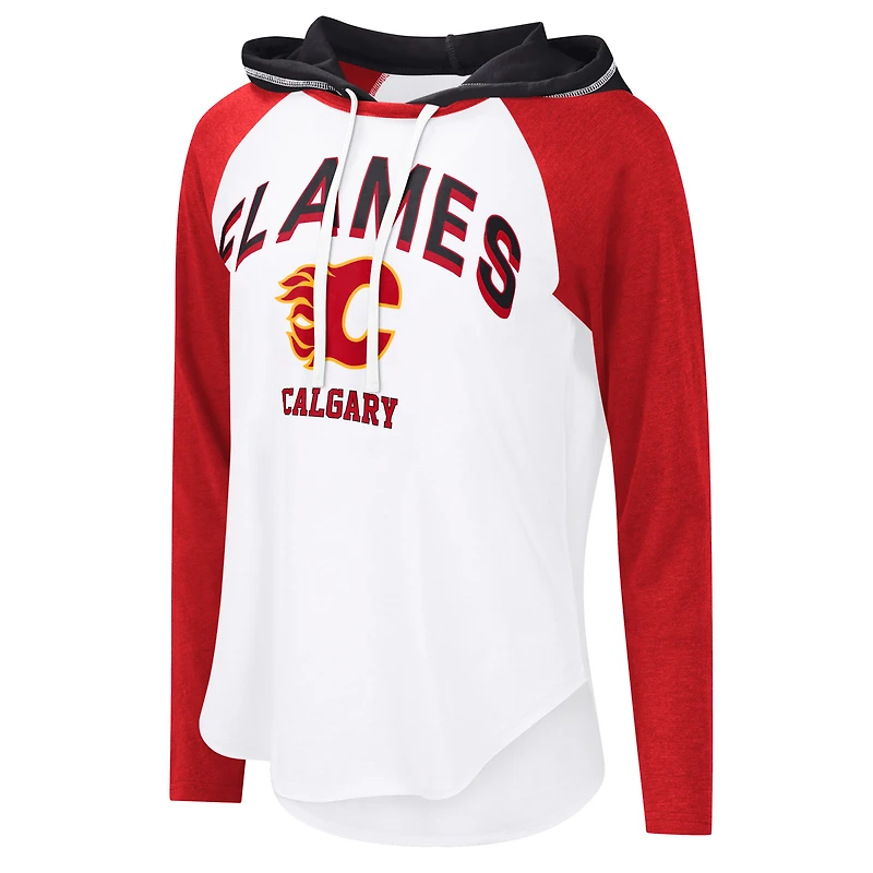 Women's G-III 4Her by Carl Banks  White Calgary Flames VIP Raglan Long Sleeve Hoodie T-Shirt