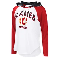 Women's G-III 4Her by Carl Banks  White Calgary Flames VIP Raglan Long Sleeve Hoodie T-Shirt