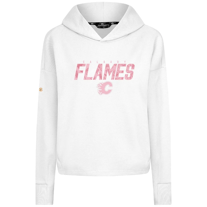 Sweat à capuche court trois bandes imprimé floral blanc Calgary Flames pour femme Levelwear la fête des mères