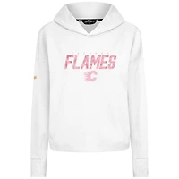 Sweat à capuche court trois bandes imprimé floral blanc Calgary Flames pour femme Levelwear la fête des mères