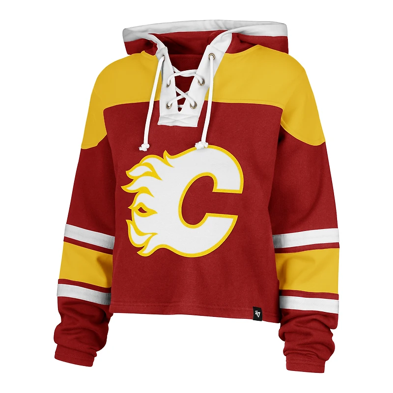 Sweat à capuche court en dentelle rouge Calgary Flames '47 pour femme