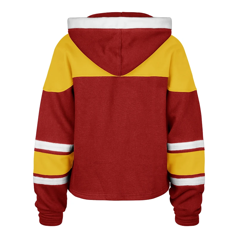 Women's '47 Red Calgary Flames Cropped Superior Lacer Pullover Hoodie