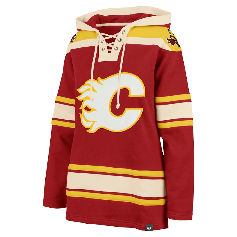Women's '47 Red Calgary Flames Superior Lacer Pullover Hoodie