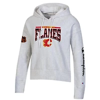 Champion pour femmes Heathered Grey Calgary Flames - Chandail à capuchon tissage inversé