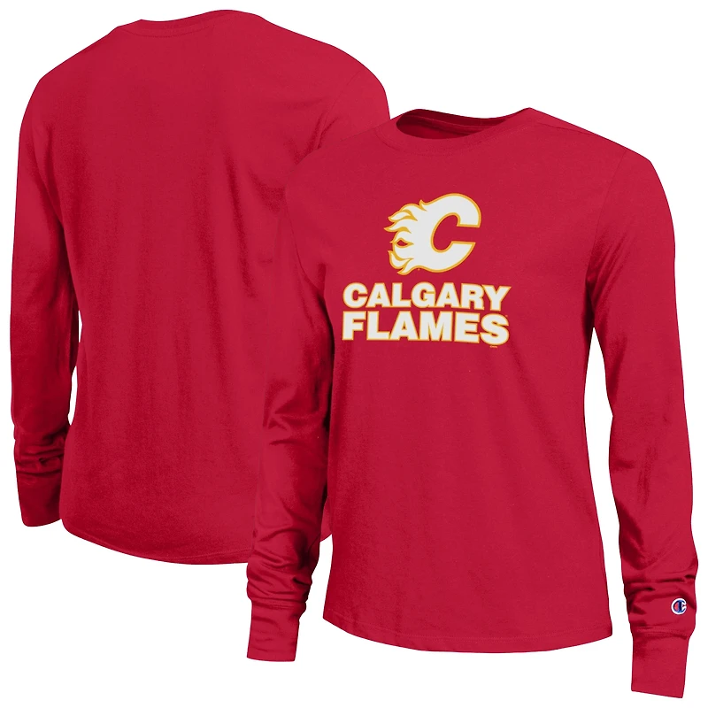 Women's Champion  Red Calgary Flames Wordmark Lockup Long Sleeve T-Shirt