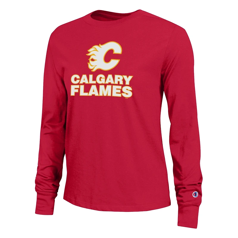 T-shirt à manches longues Champion Red Calgary Flames pour femmes