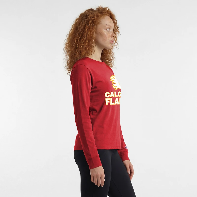 Women's Champion Red Calgary Flames Wordmark Lockup Long Sleeve T-Shirt