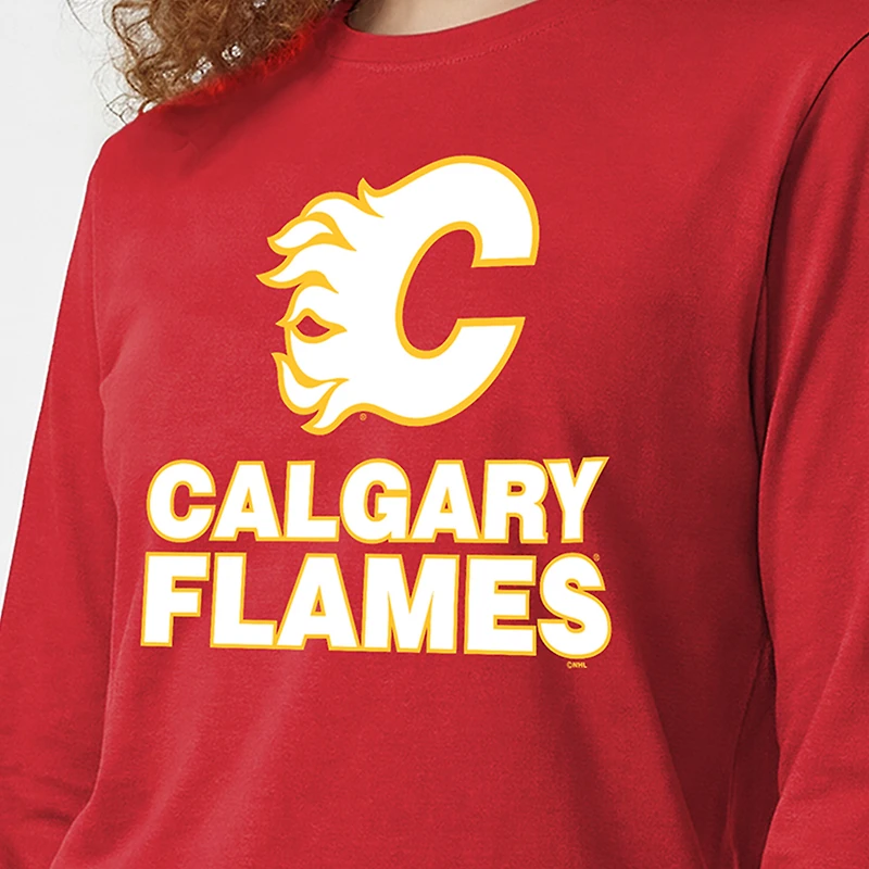 Women's Champion Red Calgary Flames Wordmark Lockup Long Sleeve T-Shirt