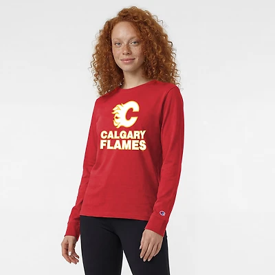 Women's Champion Red Calgary Flames Wordmark Lockup Long Sleeve T-Shirt