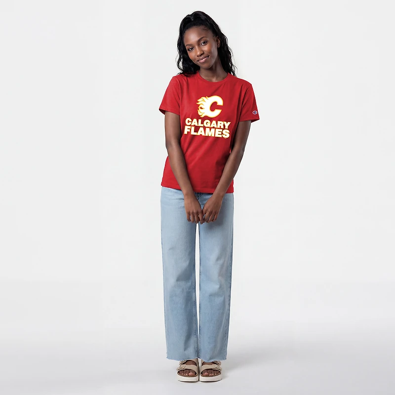 Women's Champion Red Calgary Flames Wordmark Lockup T-Shirt