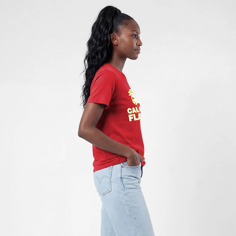 T-shirt à logo rouge des Flames de Calgary pour femmes