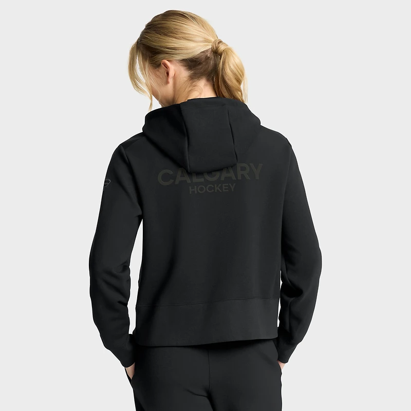 Women's Fanatics Black Calgary Flames Authentic Pro Road Tri-Blend Quarter-Zip Hoodie