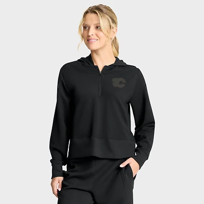 Women's Fanatics Black Calgary Flames Authentic Pro Road Tri-Blend Quarter-Zip Hoodie