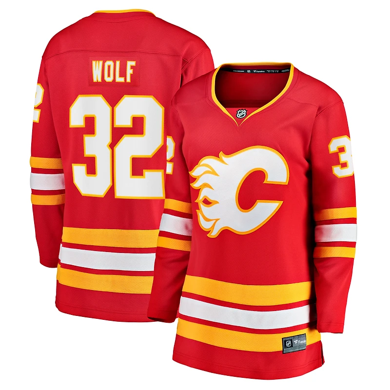 Maillot domicile Breakaway rouge Dustin Wolf des Flames de Calgary pour femmes (Fanatics)