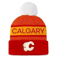 Bonnet en tricot à revers authentique Pro fanatiques des Flames de Calgary pour femmes avec pompon