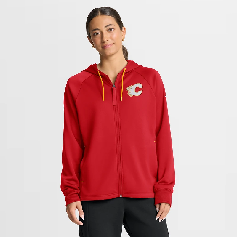Women's Fanatics Red Calgary Flames Authentic Pro Rink Raglan Full-Zip Hoodie