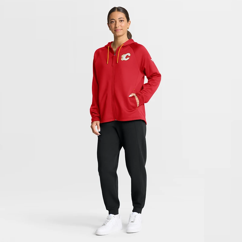 Women's Fanatics Red Calgary Flames Authentic Pro Rink Raglan Full-Zip Hoodie