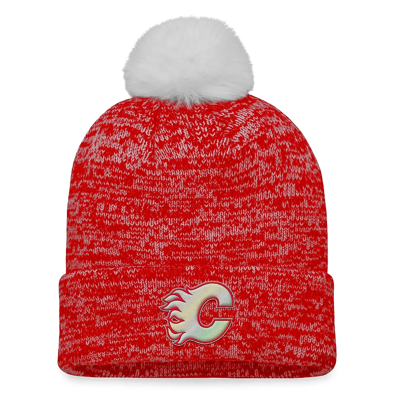 Bonnet en tricot à revers Glimmer fanatiques rouges des Flames de Calgary pour femmes avec pompon